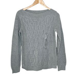Tommy Hilfiger Cable Knit Sweater Gray Womens Small Boatneck Cotton Preppy